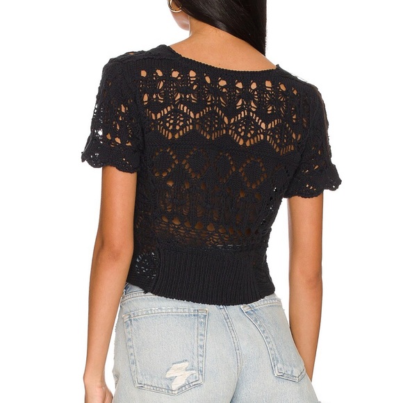 NWT x REVOLVE Jilly Free People Large Crocheted Cropped Cardigan Button Sweater - Picture 2 of 15